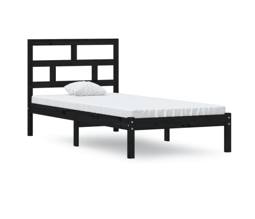 vidaXL Estructura de cama individual de madera maciza negro 90x190 cm