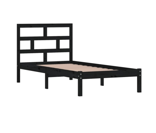 vidaXL Estructura de cama individual de madera maciza negro 90x190 cm