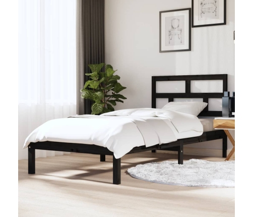 vidaXL Estructura de cama individual de madera maciza negro 90x190 cm