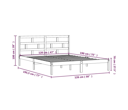 Estructura de cama doble pequeña de madera maciza 120x190 cm