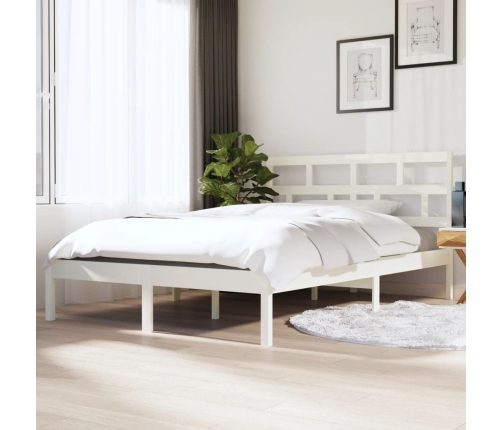 Estructura cama doble pequeña madera maciza blanco 120x190 cm