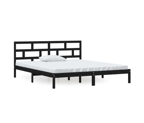 Estructura de cama doble de madera maciza negro 135x190 cm