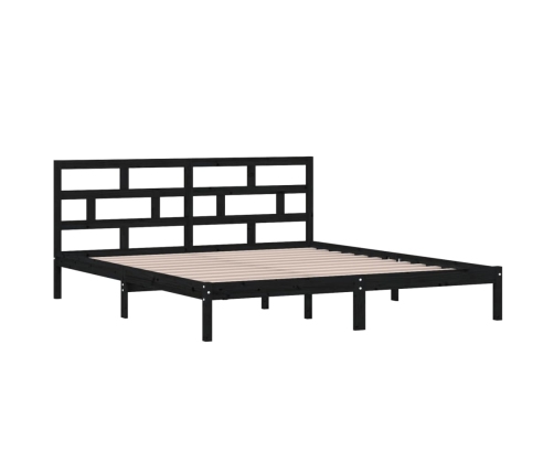 Estructura de cama doble de madera maciza negro 135x190 cm