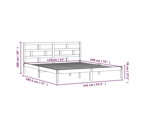 Estructura de cama doble de madera maciza negro 135x190 cm