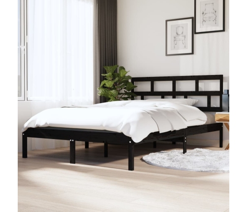 Estructura de cama doble de madera maciza negro 135x190 cm