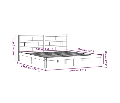 Estructura de cama de madera maciza de pino negro 140x190 cm