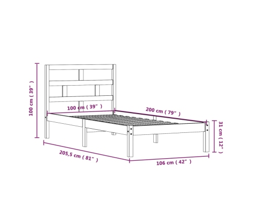 Estructura de cama madera maciza de pino 100x200 cm