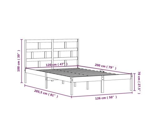 Estructura de cama madera maciza de pino gris 120x200 cm