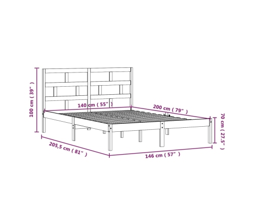 Estructura de cama de madera maciza de pino 140x200 cm