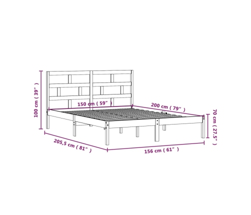 Estructura de cama de madera maciza gris 150x200 cm