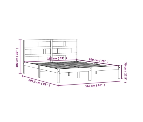 Estructura de cama de madera maciza de pino gris 160x200 cm