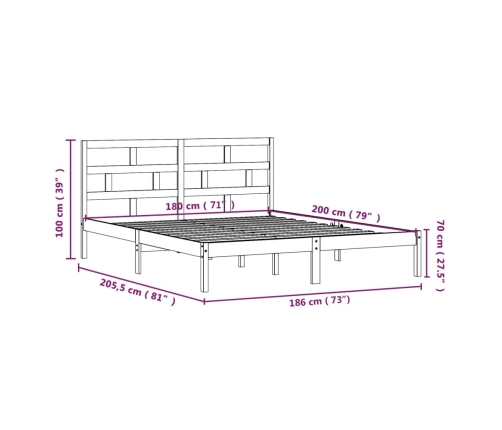 Estructura cama de madera maciza blanca super king 180x200 cm