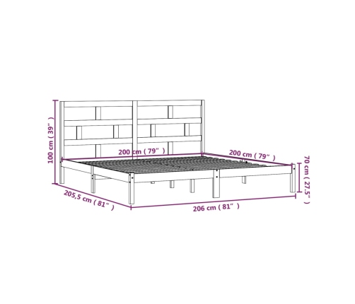 Estructura de cama de madera maciza de pino 200x200 cm