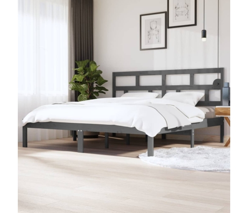 Estructura de cama de madera maciza de pino gris 200x200 cm