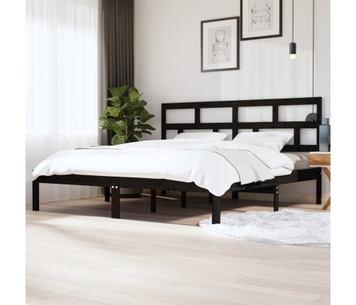 Estructura de cama de madera maciza de pino negra 200x200 cm