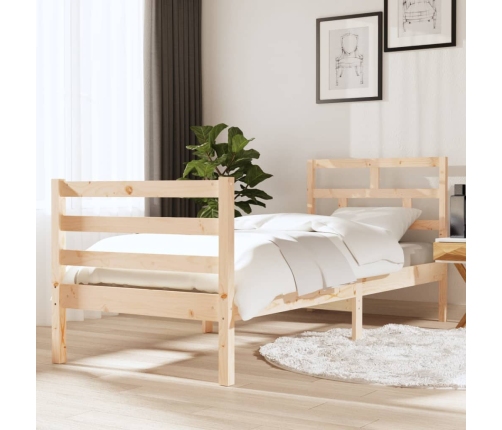 Estructura de cama individual pequeña madera maciza 75x190 cm