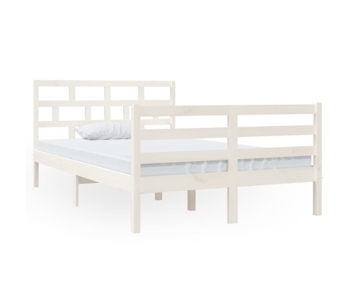 Estructura cama doble pequeña madera maciza blanco 120x190 cm