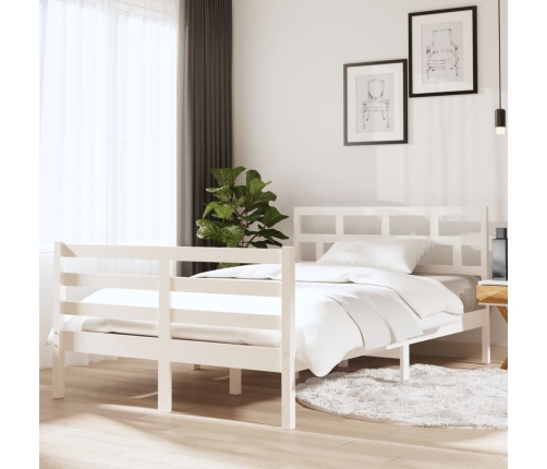 Estructura cama doble pequeña madera maciza blanco 120x190 cm