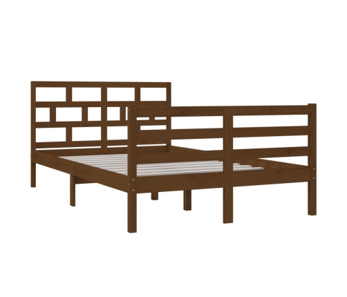 Estructura de cama doble madera maciza marrón miel 120x190 cm