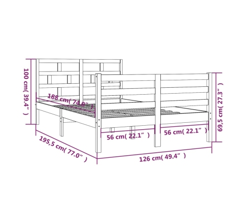 Estructura de cama doble madera maciza marrón miel 120x190 cm