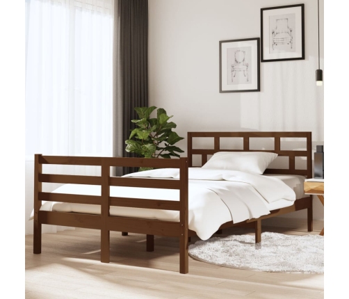 Estructura de cama doble madera maciza marrón miel 120x190 cm