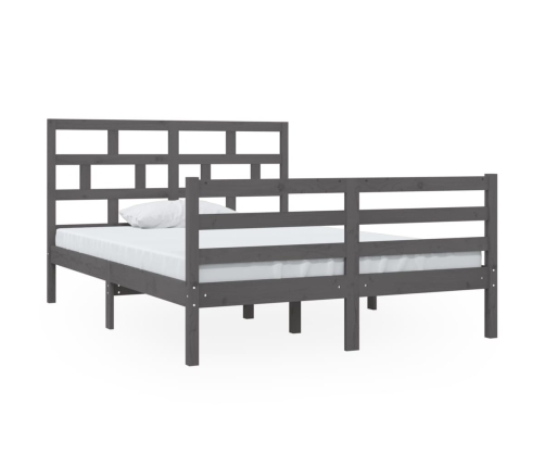 Estructura de cama doble madera maciza gris 135x190 cm