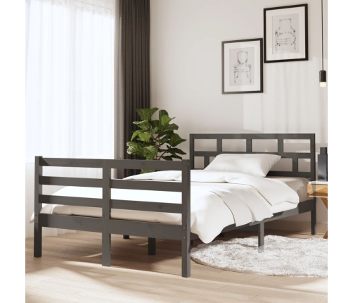 Estructura de cama doble madera maciza gris 135x190 cm