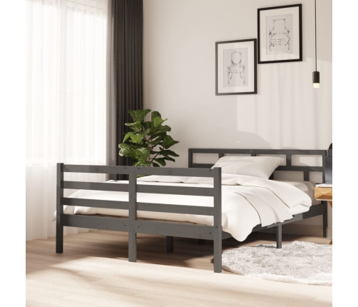 Estructura de cama de madera maciza de pino gris 140x190 cm