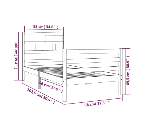 Estructura de cama madera maciza 90x200 cm