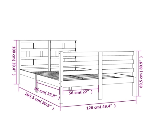 Estructura de cama madera maciza de pino blanco 120x200 cm