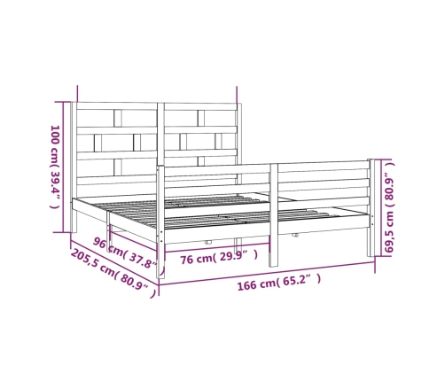 Estructura de cama de madera maciza de pino 160x200 cm