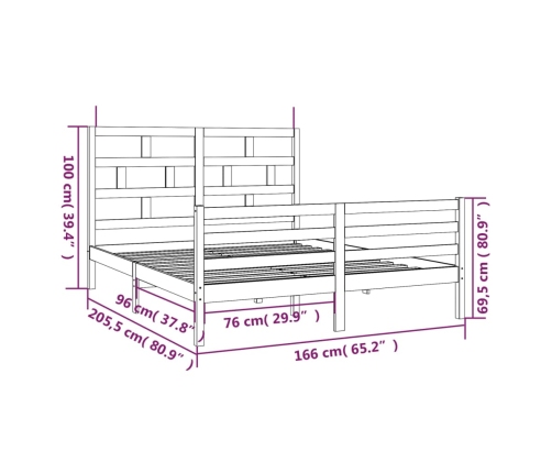 Estructura de cama de madera maciza de pino blanca 160x200 cm