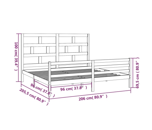 Estructura de cama de madera maciza de pino 200x200 cm