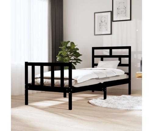 Estructura de cama madera maciza de pino negro 75x190 cm