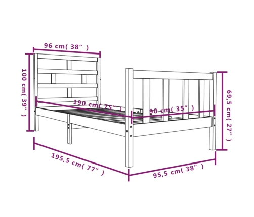 Estructura cama individual sin colchón madera maciza pino negro