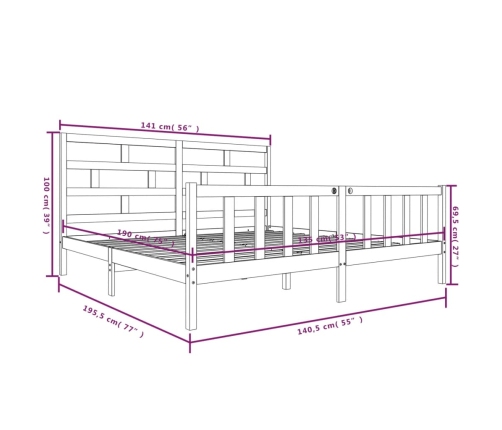 Estructura de cama doble sin colchón madera maciza pino blanco