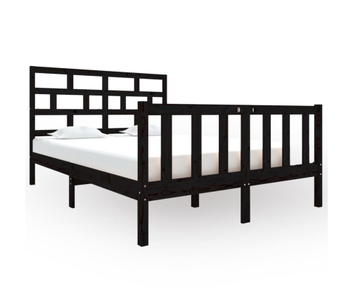 Estructura de cama doble sin colchón madera maciza pino negro