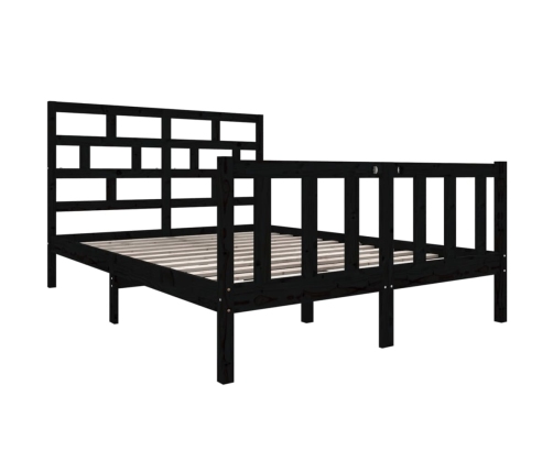 Estructura de cama doble sin colchón madera maciza pino negro