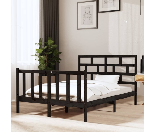 Estructura de cama doble sin colchón madera maciza pino negro