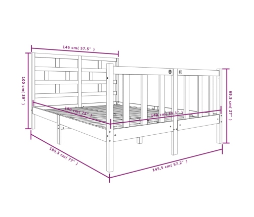 Estructura de cama de madera maciza de pino 140x190 cm