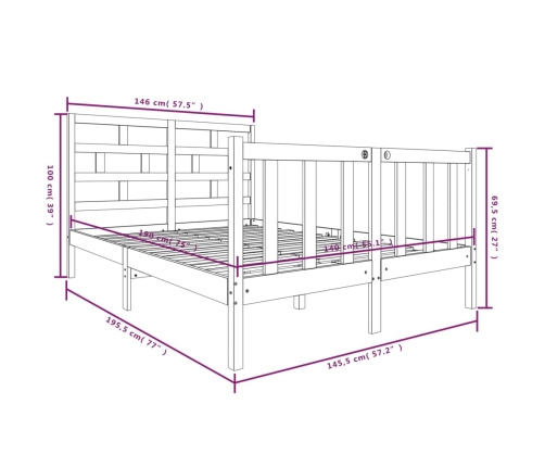 Estructura de cama de madera maciza de pino blanco 140x190 cm