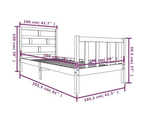 Estructura de cama madera maciza de pino 100x200 cm