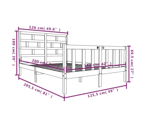 Estructura de cama madera maciza de pino blanco 120x200 cm