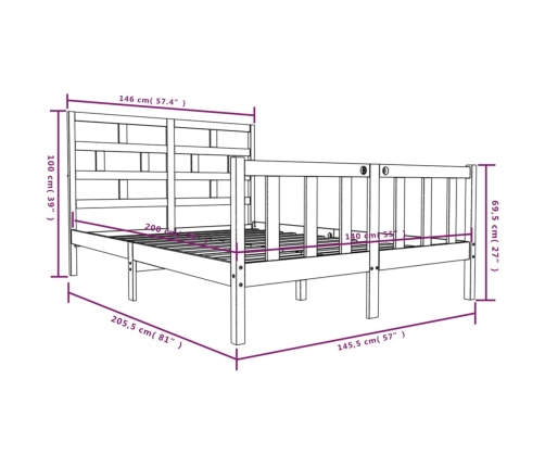 Estructura de cama de madera maciza de pino 140x200 cm