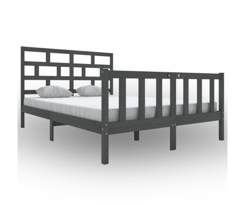 Estructura de cama doble sin colchón madera maciza gris