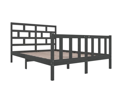 Estructura de cama doble sin colchón madera maciza gris