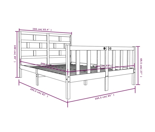 Estructura de cama de madera maciza de pino 160x200 cm