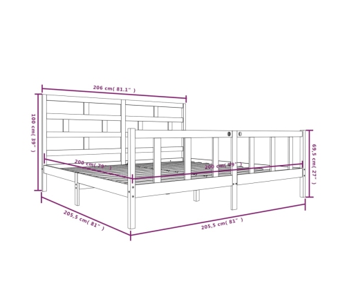 Estructura de cama de madera maciza de pino 200x200 cm