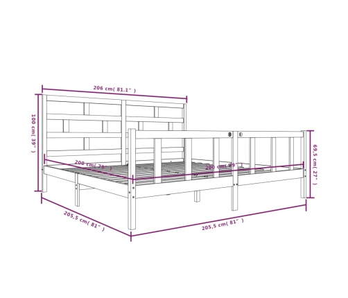 Estructura de cama madera maciza de pino blanco 200x200 cm