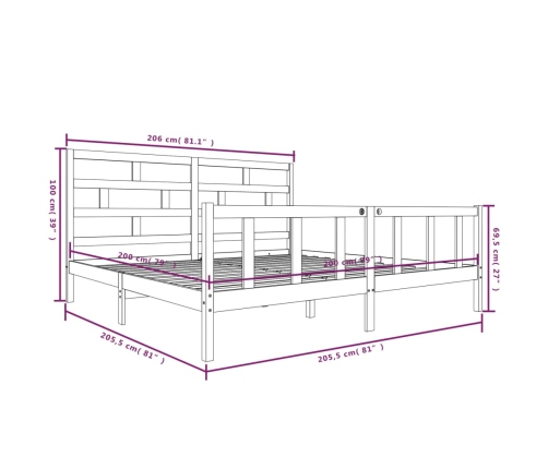 Estructura de cama de madera maciza de pino gris 200x200 cm